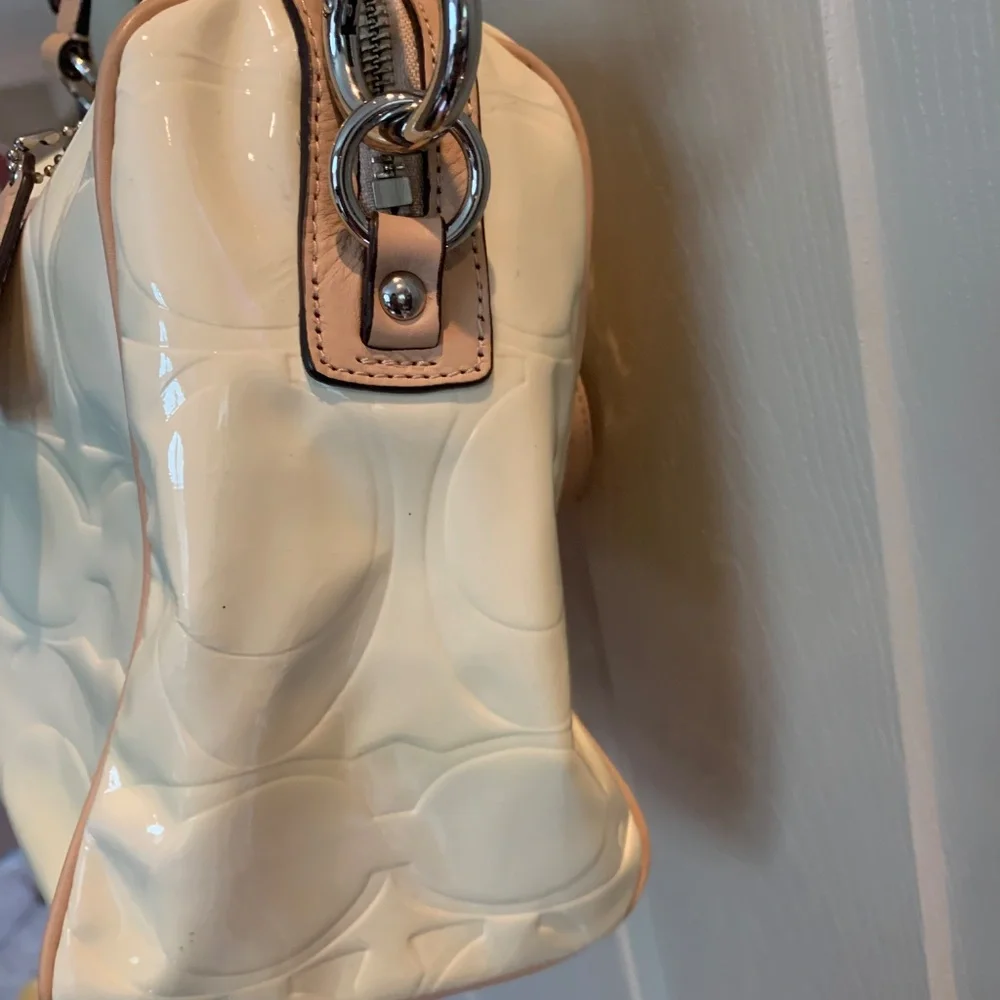 Coach Cream Patent Satchel with Tan Trim